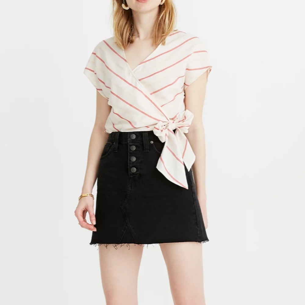 Rigid Denim A-Line Mini Skirt in Lunar Wash: Button-Front Edition